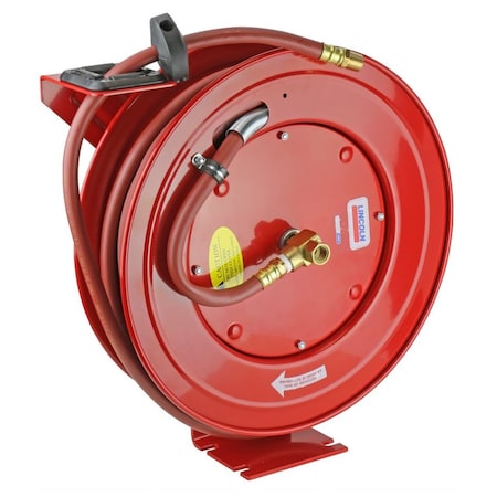 Lincoln Industrial 50 Ft.X3/8 In. Air Reel, Steel, Max. Pressure 300 Psi, Red, 1/4 In. Nptf M Connecting Hose Inlet 83753